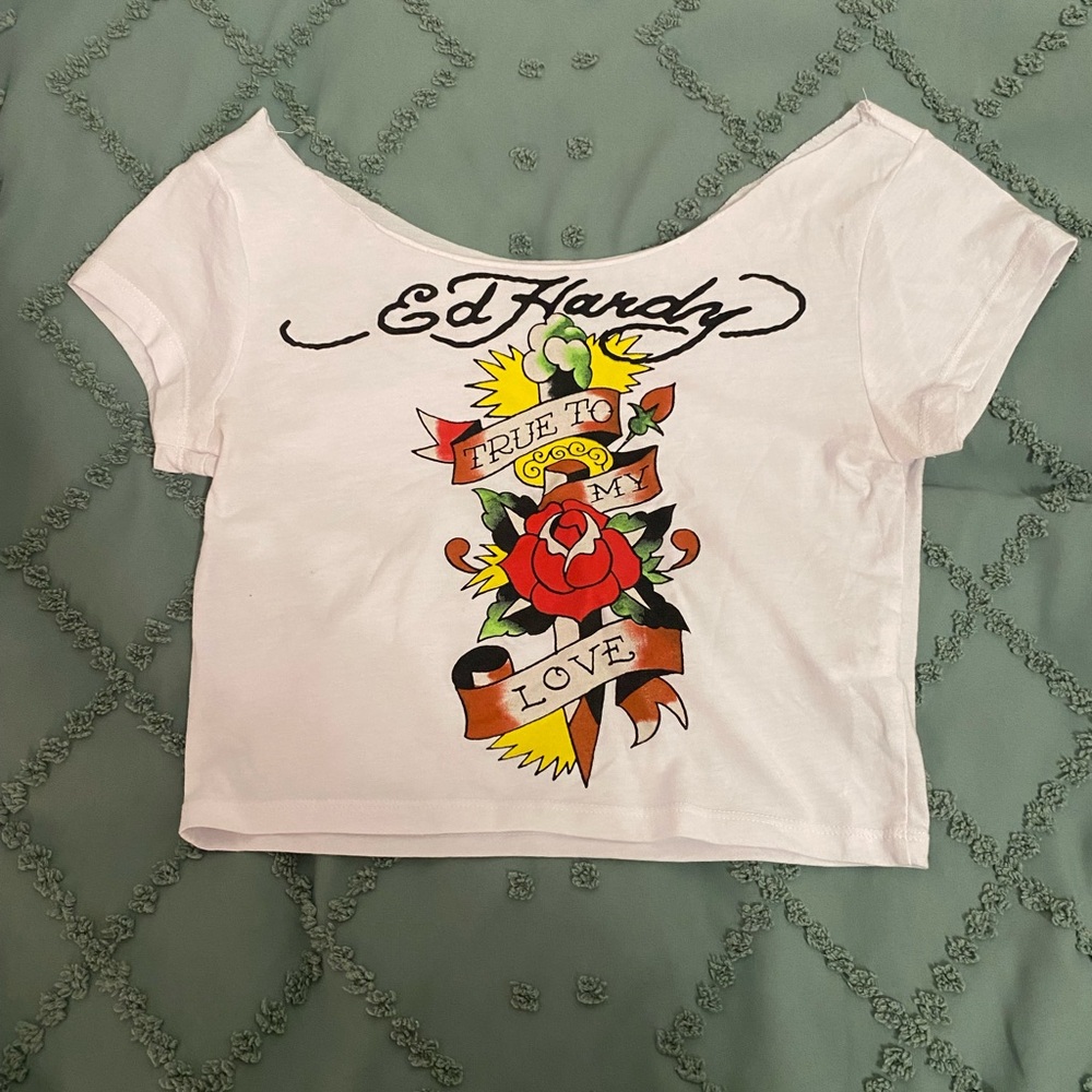 Ed Hardy Cropped Off shoulder shirt